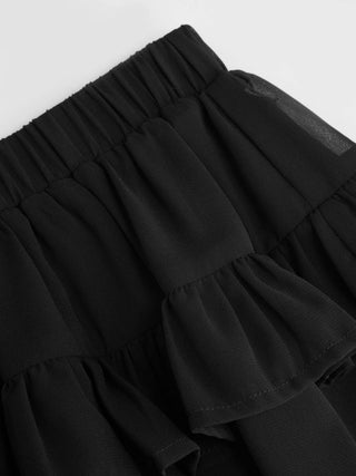 Chiffon Low Rise Elastic Waist Tiered Ruffle Jogger Trousers