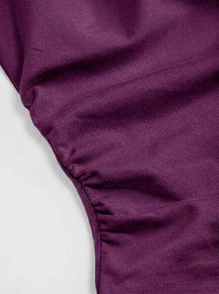 Cotton-blend Stand Collar Ruched Short Sleeve Tee