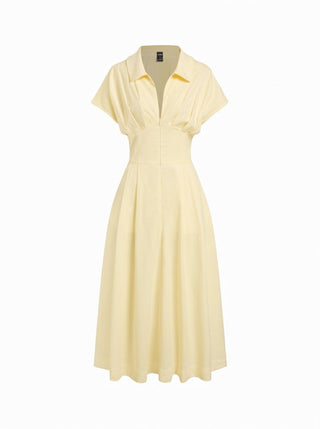 Short Sleeve Draped Pocket Flared Maxi Dress