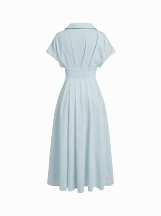 Short Sleeve Draped Pocket Flared Maxi Dress