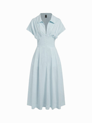 Short Sleeve Draped Pocket Flared Maxi Dress
