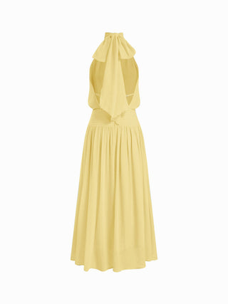 Chiffon Halter Neckline Backless A-Lined Maxi Dress