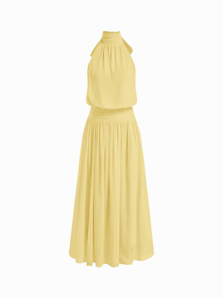 Chiffon Halter Neckline Backless A-Lined Maxi Dress