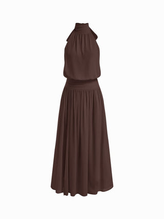 Chiffon Halter Neckline Backless A-Lined Maxi Dress