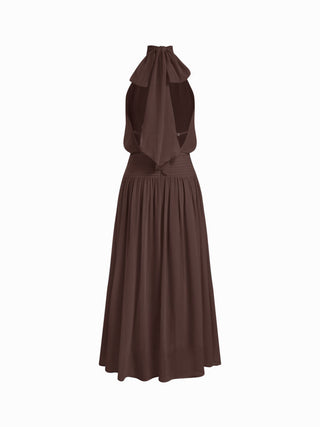 Chiffon Halter Neckline Backless A-Lined Maxi Dress