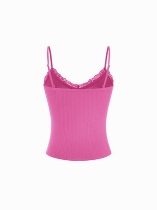 Textured V-neck Lace Trim Cami Top
