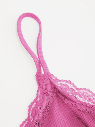 Textured V-neck Lace Trim Cami Top