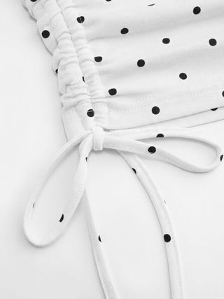 Polka Dot Drawstring Crop Cami Top & Low Rise Drawstring Micro Shorts Set