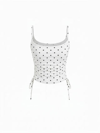 Polka Dot Drawstring Crop Cami Top & Low Rise Drawstring Micro Shorts Set