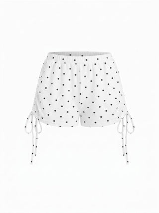 Polka Dot Drawstring Crop Cami Top & Low Rise Drawstring Micro Shorts Set