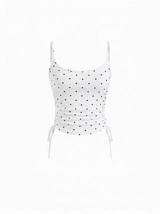 Polka Dot Drawstring Crop Cami Top & Low Rise Drawstring Micro Shorts Set