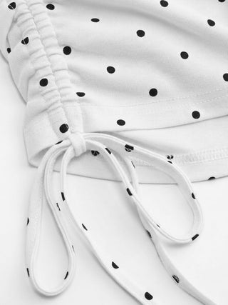 Polka Dot Drawstring Crop Cami Top & Low Rise Drawstring Micro Shorts Set
