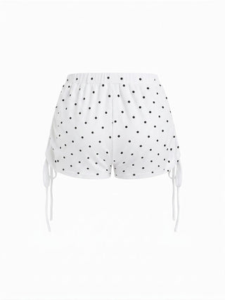 Polka Dot Drawstring Crop Cami Top & Low Rise Drawstring Micro Shorts Set
