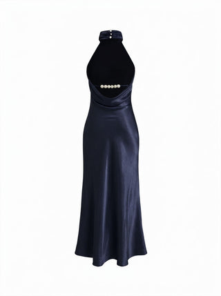 Satin Halter Neckline Backless Mermaid Maxi Mermaid Dress