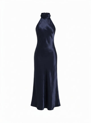 Satin Halter Neckline Backless Mermaid Maxi Mermaid Dress