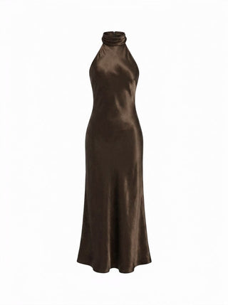 Satin Halter Neckline Backless Mermaid Maxi Mermaid Dress
