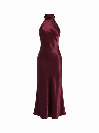 Satin Halter Neckline Backless Mermaid Maxi Mermaid Dress