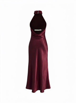 Satin Halter Neckline Backless Mermaid Maxi Mermaid Dress