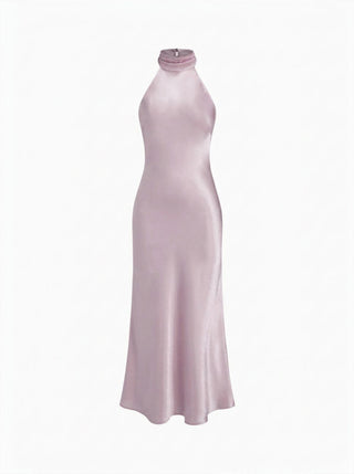 Satin Halter Neckline Backless Mermaid Maxi Mermaid Dress