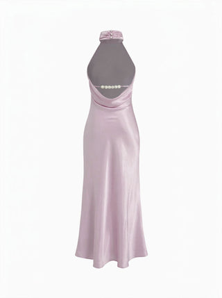 Satin Halter Neckline Backless Mermaid Maxi Mermaid Dress