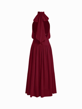 Chiffon Halter Neckline Backless A-Lined Maxi Dress