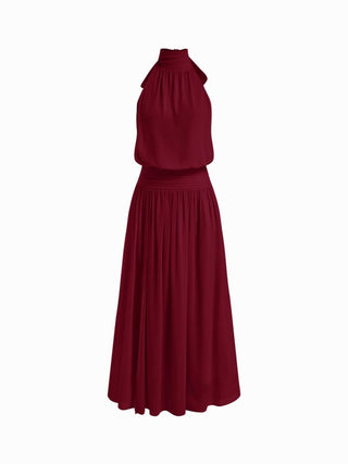 Chiffon Halter Neckline Backless A-Lined Maxi Dress
