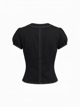 Cotton-blend Peter Pan Collar Puff Sleeve Blouse