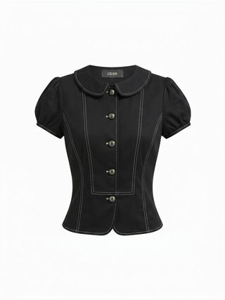 Cotton-blend Peter Pan Collar Puff Sleeve Blouse