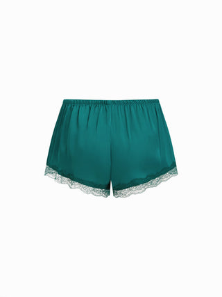 Satin V-neck Lace Trim Cami Top & Mid Rise Lace Hem Shorts Loungewear Set