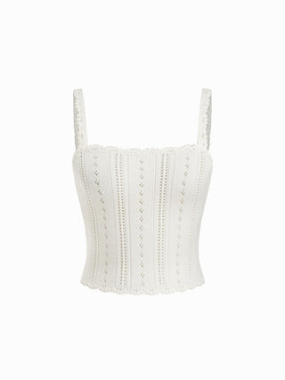 Knit Pointelle Square Neckline Cami Top