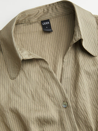 Striped Puff Sleeve Metal Detail Belted Blouse