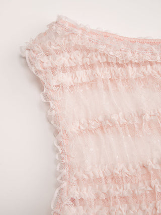 Mesh Boat Neck Ruched Textured See-Through Tank Top
