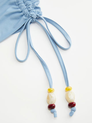 Beaded Drawstring Ruched Bandeau Top