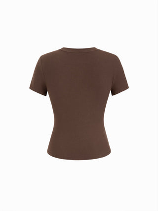 Cotton-blend Ruffle Bowknot Short Sleeve Tee