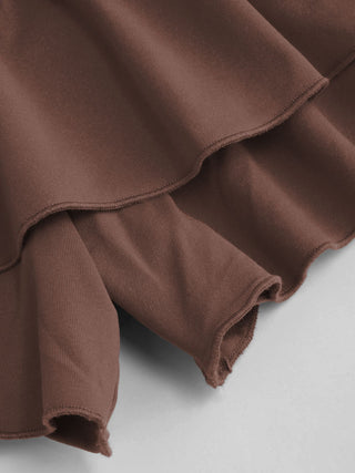 Boat Neck Ruched Ruffle Hem Layered Micro Romper