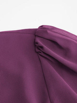 Chiffon Puff Sleeve Ruched Cut Out A-line Maxi Dress