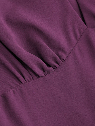 Chiffon Puff Sleeve Ruched Cut Out A-line Maxi Dress