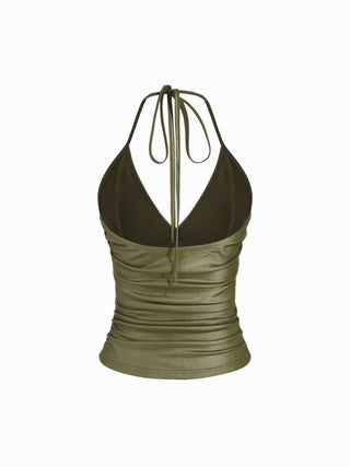 Halter Neckline Ruched Cami Top