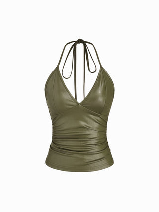 Halter Neckline Ruched Cami Top