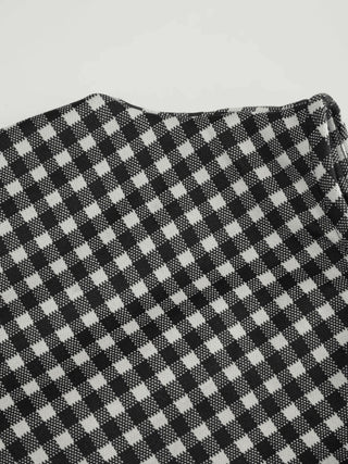 Gingham Stand Collar Asymmetrical Hem Ruched Knotted Top