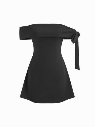 Jersey Off-shoulder Short Sleeve Bowknot Mini Dress