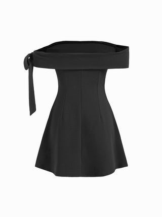 Jersey Off-shoulder Short Sleeve Bowknot Mini Dress