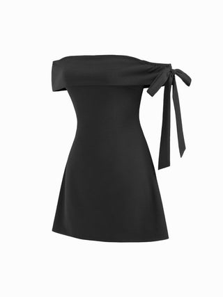 Jersey Off-shoulder Short Sleeve Bowknot Mini Dress