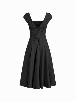 Square Neck Short Sleeve Wrap A-line Maxi Dress