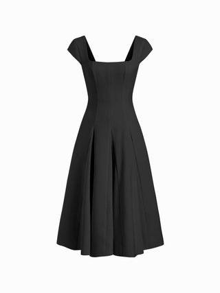 Square Neck Short Sleeve Wrap A-line Maxi Dress
