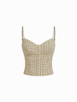 Cotton-blend Plaid Sweetheart Cami Top & Low Rise Bubble Mini Skirt Set