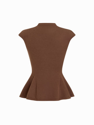 Knit Stand Collar Peplum Hem Short Sleeve Top