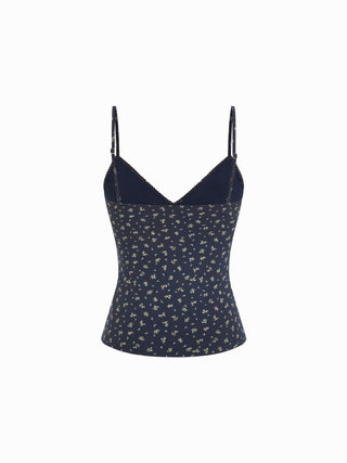 Cotton-blend Floral V-neck Lace Trim Cami Top