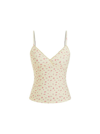 Cotton-blend Floral V-neck Lace Trim Cami Top