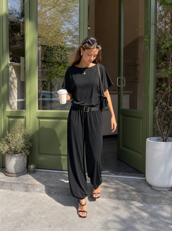 Cotton-blend Boat Neck Short Sleeve Mid Rise Jogger Jumpsuit